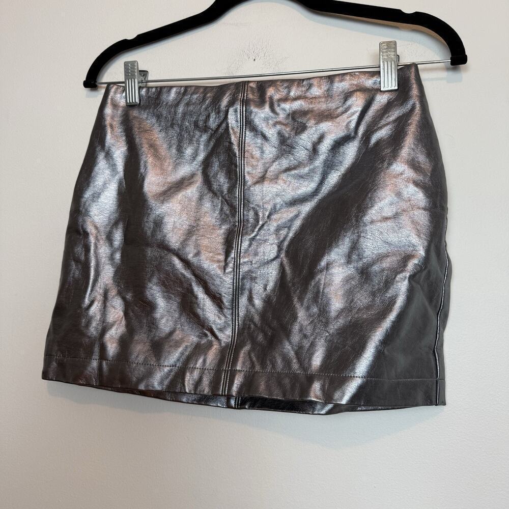 Hollister metallic faux leather mini skirt gunmetal SM rave festival grunge - Picture 3 of 6